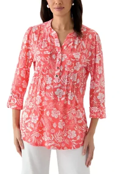 Women's 3/4 Sleeve Knit Henley Shirt with Pockets