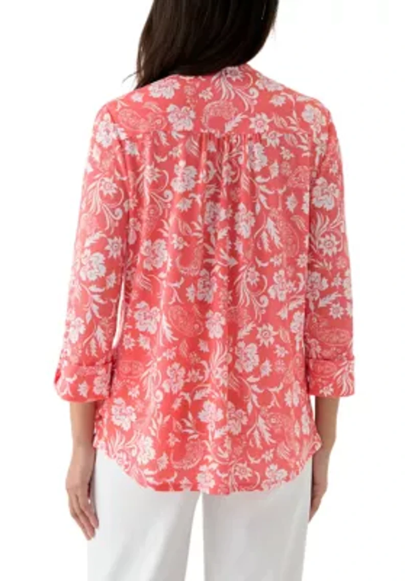 Women's 3/4 Sleeve Knit Henley Shirt with Pockets