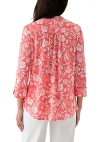 Women's 3/4 Sleeve Knit Henley Shirt with Pockets