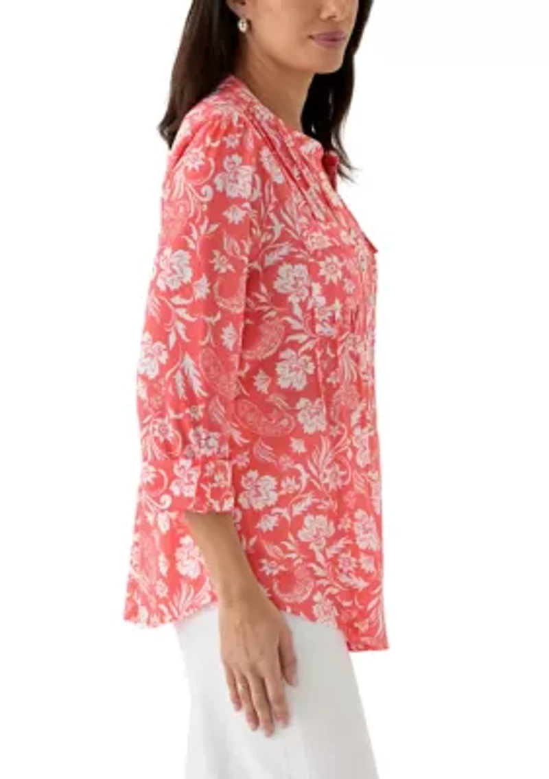 Women's 3/4 Sleeve Knit Henley Shirt with Pockets