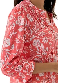Women's 3/4 Sleeve Knit Henley Shirt with Pockets