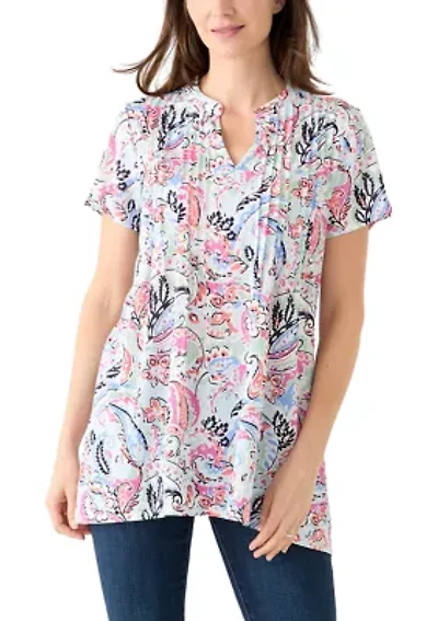 Women's Short Sleeve Pintuck Detail Tunic