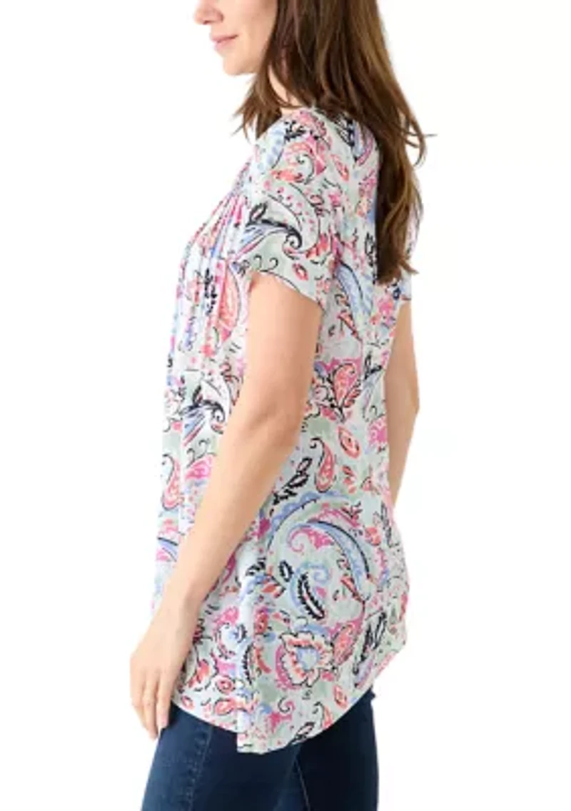 Women's Short Sleeve Pintuck Detail Tunic