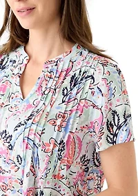 Women's Short Sleeve Pintuck Detail Tunic