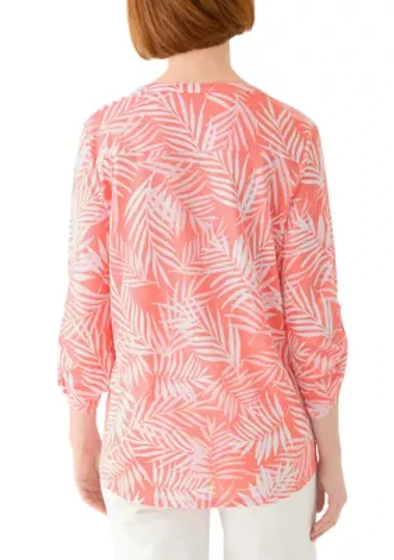 Women's 3/4 Sleeve Texture Knit Henley Top