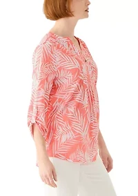 Women's 3/4 Sleeve Texture Knit Henley Top