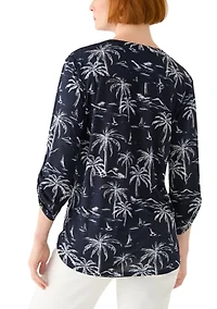 Women's 3/4 Sleeve Texture Knit Henley Top