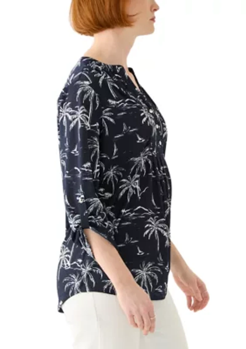 Women's 3/4 Sleeve Texture Knit Henley Top