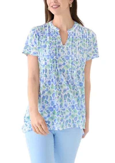 Women's Printed Pintuck Detail Top