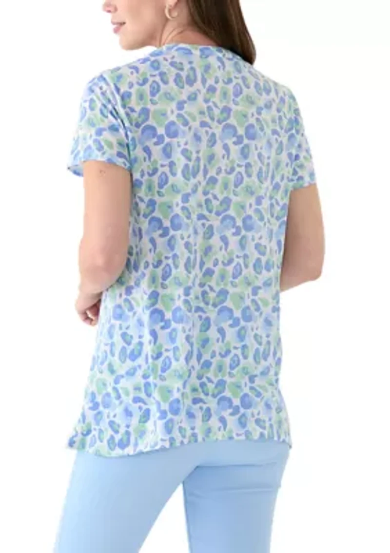 Women's Printed Pintuck Detail Top