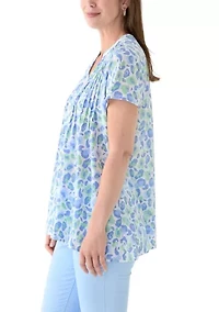 Women's Printed Pintuck Detail Top