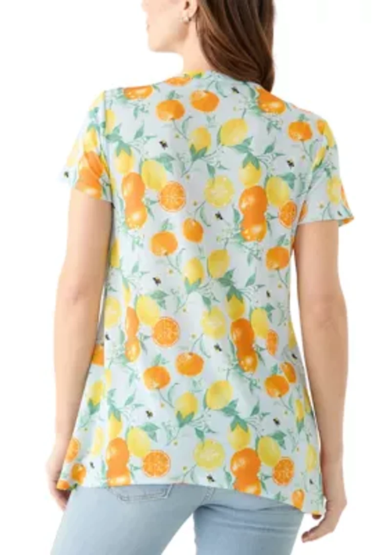 Women's Pintuck Detail Printed Top