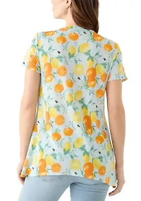 Women's Pintuck Detail Printed Top