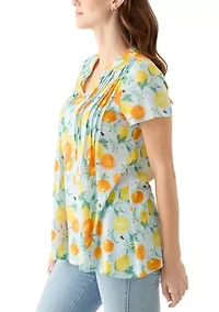 Women's Pintuck Detail Printed Top