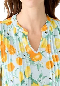Women's Pintuck Detail Printed Top
