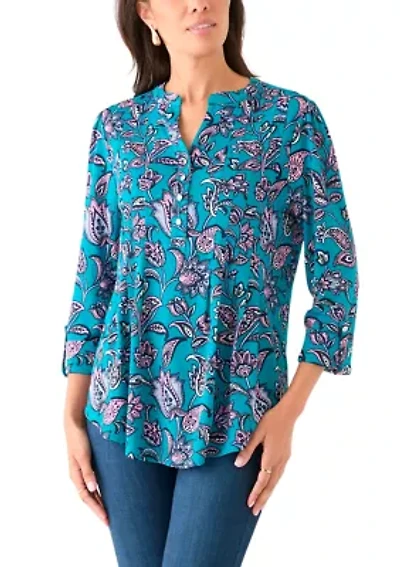 Women's 3/4 Sleeve Printed Henley Top