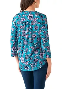 Women's 3/4 Sleeve Printed Henley Top