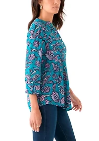 Women's 3/4 Sleeve Printed Henley Top