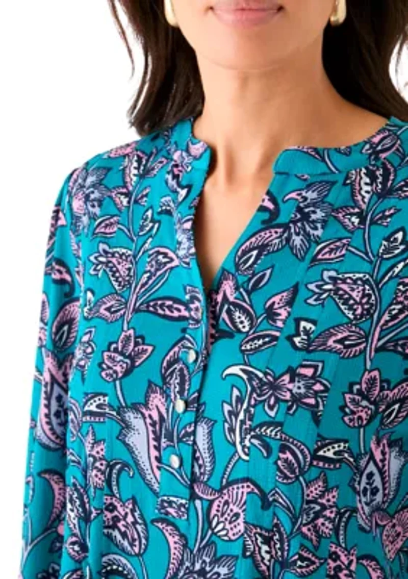 Women's 3/4 Sleeve Printed Henley Top