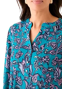 Women's 3/4 Sleeve Printed Henley Top