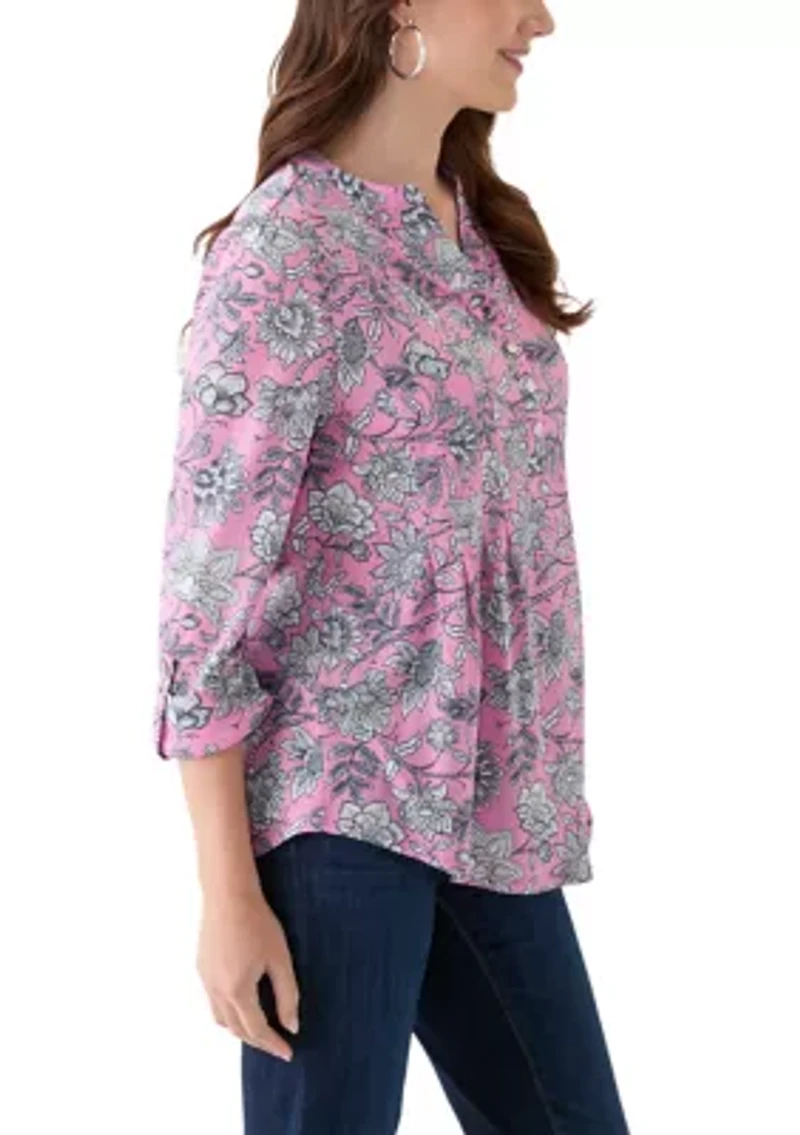 Women's 3/4 Sleeve Printed Henley Top