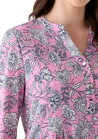 Women's 3/4 Sleeve Printed Henley Top