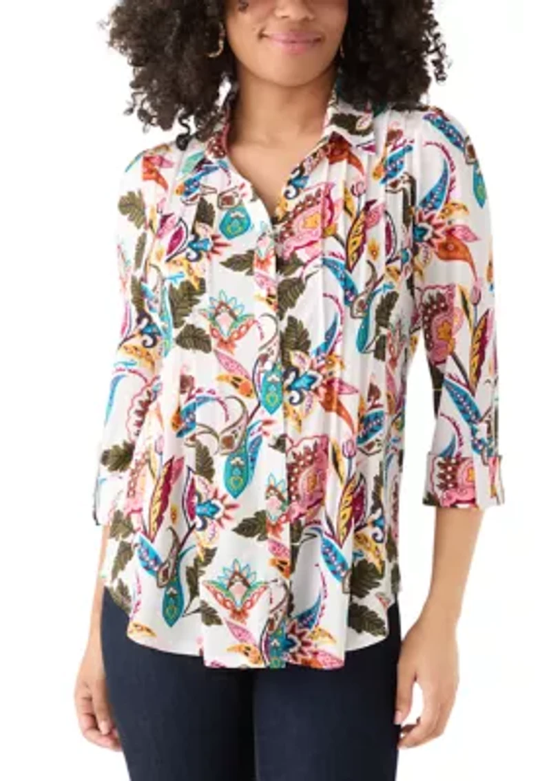 Women's 3/4 Sleeve Printed Button Up Shirt
