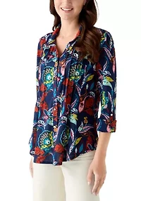 Women's 3/4 Sleeve Printed Button Up Shirt