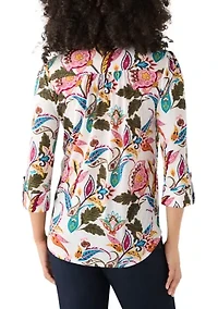 Women's 3/4 Sleeve Printed Button Up Shirt