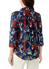 Women's 3/4 Sleeve Printed Button Up Shirt