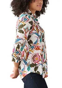Women's 3/4 Sleeve Printed Button Up Shirt