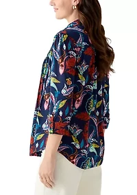 Women's 3/4 Sleeve Printed Button Up Shirt