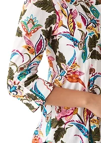 Women's 3/4 Sleeve Printed Button Up Shirt