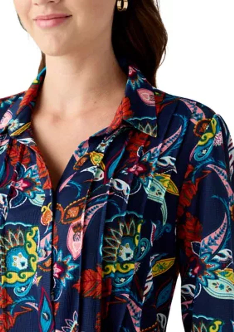Women's 3/4 Sleeve Printed Button Up Shirt
