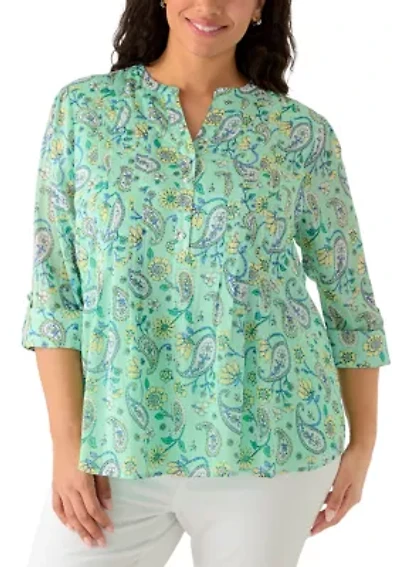 Plus 3/4 Sleeve Henley Blouse
