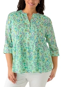 Plus 3/4 Sleeve Henley Blouse