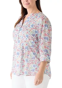 Plus 3/4 Sleeve Chiffon Henley Top