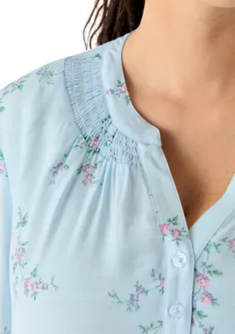 Petite Short Flutter Sleeve Woven Henley Top