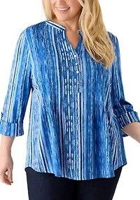 Plus 3/4 Sleeve Roll-Tab Henley Shirt