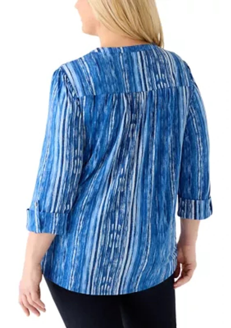 Plus 3/4 Sleeve Roll-Tab Henley Shirt