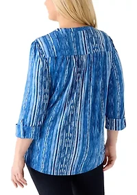 Plus 3/4 Sleeve Roll-Tab Henley Shirt