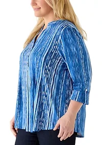 Plus 3/4 Sleeve Roll-Tab Henley Shirt