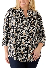 Plus 3/4 Sleeve Roll-Tab Henley Shirt