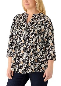 Plus 3/4 Sleeve Roll-Tab Henley Shirt