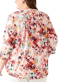 Plus 3/4 Sleeve Pleated Blouse