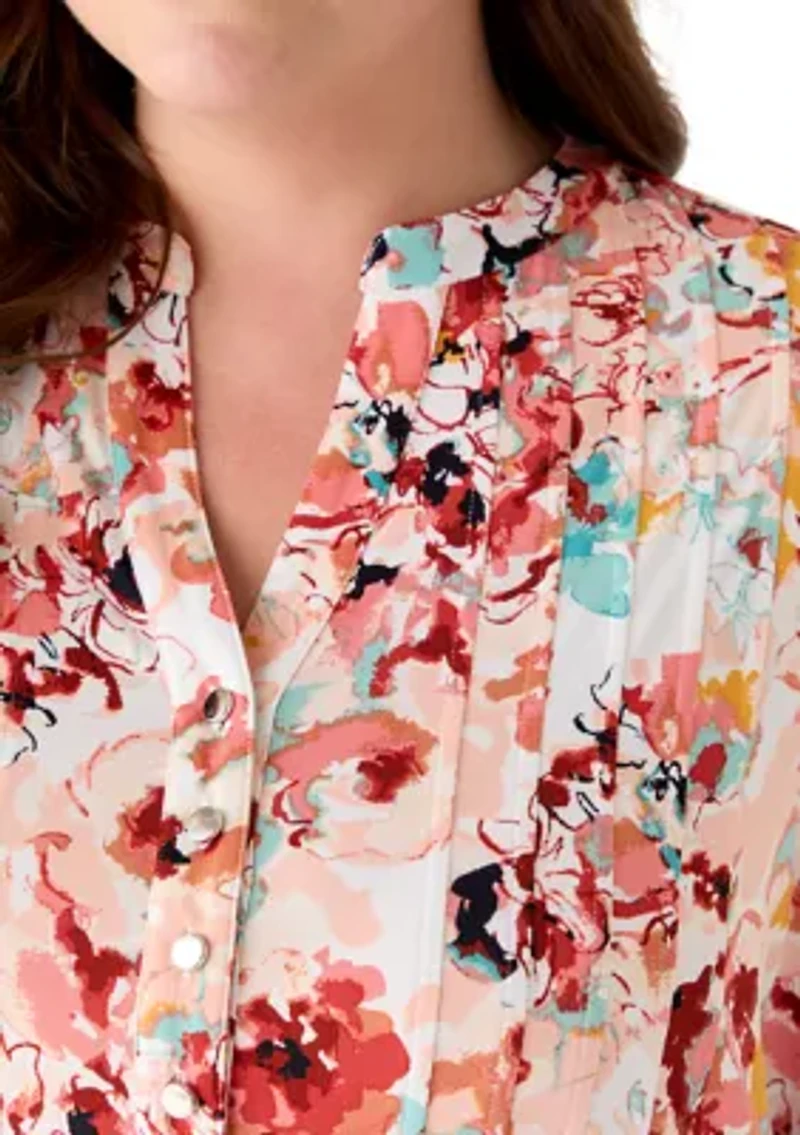 Plus 3/4 Sleeve Pleated Blouse