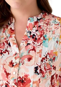 Plus 3/4 Sleeve Pleated Blouse