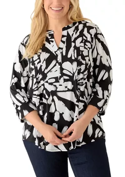 Plus Pleated Roll Tab Henley Top