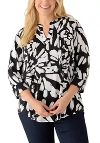 Plus Pleated Roll Tab Henley Top