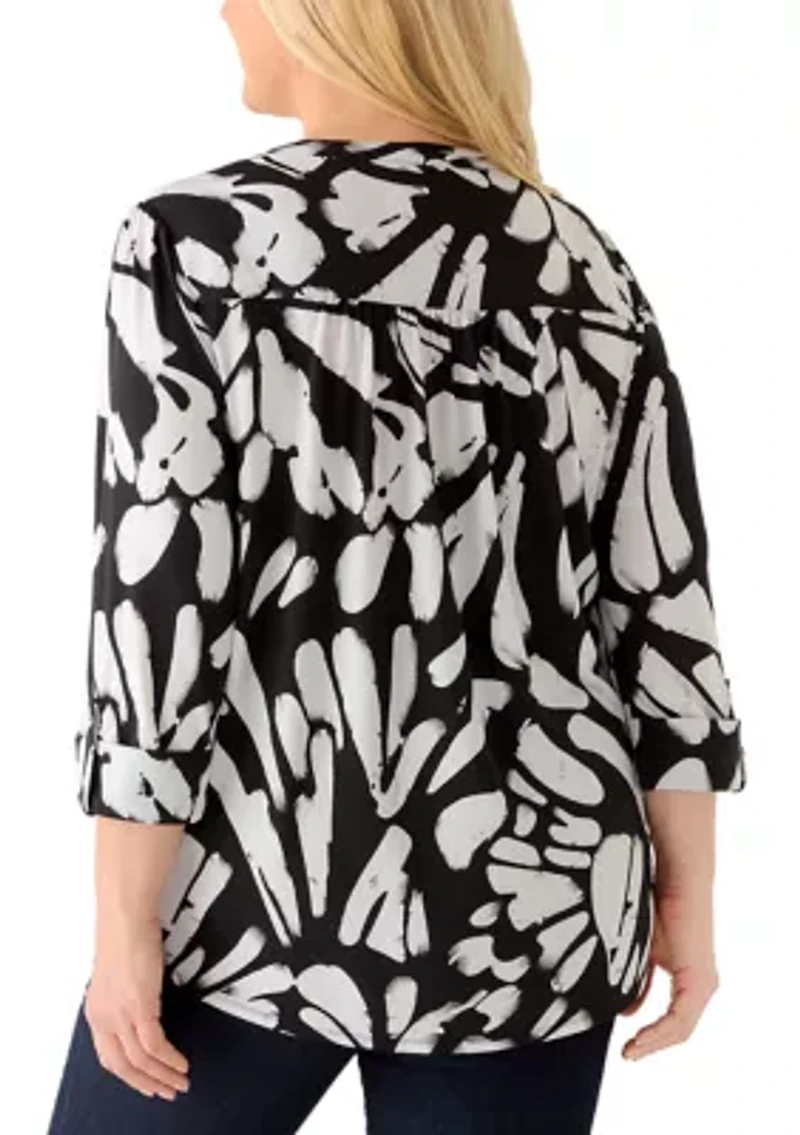 Plus Pleated Roll Tab Henley Top